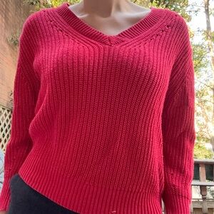 Mango V-Neck Sweater in Bold Red